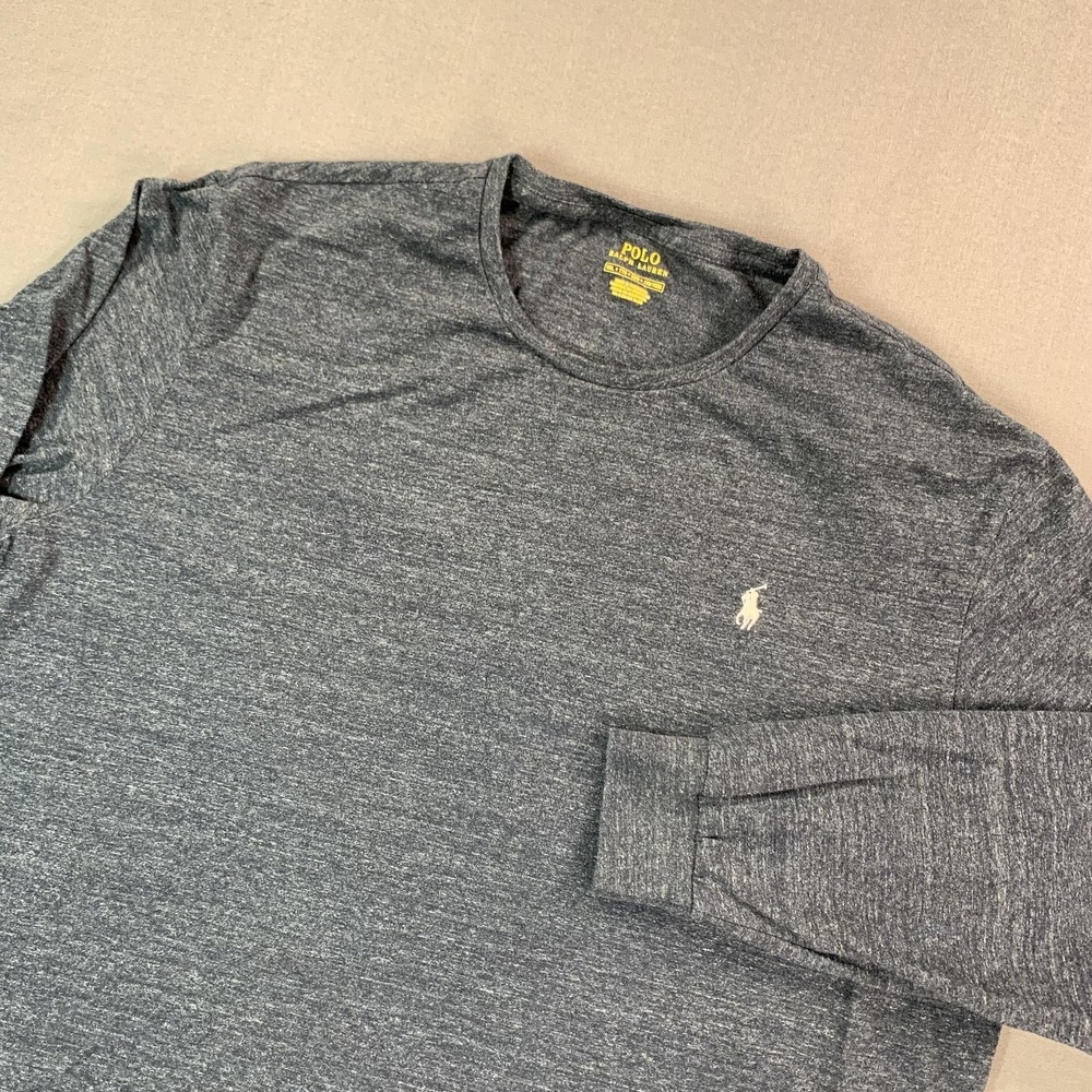 Polo Ralph Lauren Shirt Men 2X Charcoal Heather Gray Long SLV Crew Neck Pony Tee